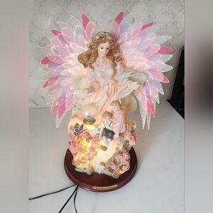 Chambord Collection Angel Fiber Optic Lights Children Puppy Dog Statue Figurine.